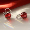 S925 Sterling Silber Rote Stein Creolen Elegante Vintage Retro Schmuck Variante - Granat Weißgold