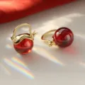 Rote granatfarbene S925 Silber Vintage Kugel Ohrringe elegante Edelstein Ohrstecker - Granat Gold