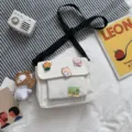 Leuke Japanse canvas crossbody tas voor vrouwen casual messenger schoudertas met pinnen - Zonder hanger / Wit