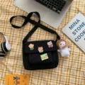 Black canvas crossbody bag Japanese Harajuku style messenger bag cute student shoulder bag - Small Fish Charm / Black