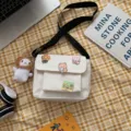 Cute white canvas crossbody bag for women, Japanese Harajuku style student shoulder bag - Small Fish Charm / White