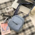 Blue canvas crossbody bag for women, stylish casual shoulder bag with adjustable strap and cute pendants. - Daisy Shoes Pendant / Blue
