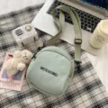 Light green canvas crossbody bag with wide strap casual daily cute shoulder bag for women - Shy Bear / Green