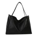 Zwarte zachte lederen tote tas voor vrouwen, grote capaciteit casual schoudertas dagelijks. - Zonder hanger / Zwart
