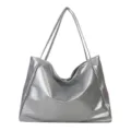 Zilveren metallics zachte lederen tote tas, casual dagelijkse schoudertas voor dames. - Zonder hanger / Zilver