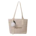 Large capacity woven straw tote bag summer fashion shoulder handbag with cute pendant variant - With Pendant / Off White