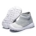 Scarpe calzini per neonati grigie e bianche, traspiranti con suola morbida primi passi. - 18 (120mm) / Grigio