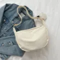 Casual nylon halve maan crossbody tas met klein tasje, stijlvolle effen schoudertas. - Zonder hanger / Wit