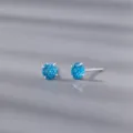 Boucles d'oreilles clous en argent S999 zircon bleu minimaliste brillant style - Style Argent / 4mm / Bleu Abysse