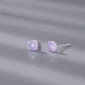 Boucles d'oreilles clous en argent S999 et zircone violette, bijoux minimalistes. - Style Argent / 4mm / Violet