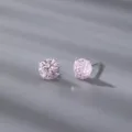 Boucles d'oreilles clous argent S999 zircon rose minimaliste scintillant quotidien - Style Argent / 6mm / Rose Clair