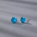 Boucles d'oreilles clous en argent S999 zircon bleu, bijoux minimalistes et colorees. - Style Argent / 6mm / Bleu Abysse
