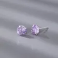 Boucles d'oreilles clous zircon feu d'artifice violet argent sterling minimaliste - Style Argent / 6mm / Violet