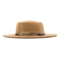 Damen Herbst Winter flacher Hut Wolle Filz Fedora Hut camel Mode Reisehut mit Metall Fischgrät - M (56-58cm) / Camel