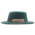 Retro britischer Woll-Flachhut mit Metall-Fischgräten-Gürtel für Damen und Herren - Dunkelblau
