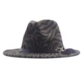 Zebra striped wool fedora hat for women and men, autumn winter fashion flat brim felt cap. - M (56-58cm) / Army Green