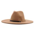 Herbst Winter Damen Wolle Filz Fedora Hut klassischer britischer Jazz Hut mit Kette 10cm. - Erwachsene (56-58cm) / Khaki