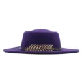 Damen Lila Wolle Filz Flacher Hut Fedora mit Metall Fischgräten Dekor und Lederband - M (56-58cm) / Dunkellila