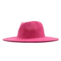 Rosa Breiter Krempe Woll Fedora Hut Detail, elegantes flaches Krempe Design Winter Klassiker. - Erwachsene 56-58cm / Fuchsia