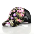 Dames bloemen mesh honkbalpet zomer zonbescherming outdoor vrije tijd hoed detail - Zwart