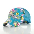 Bloemenprint mesh honkbalpet voor dames, ademende zomer zonbescherming outdoor vrije tijd hoed. - Hemelsblauw