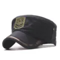 Berretto militare piatto nero da uomo con tesa mimetica e patch ricamata per sport all'aperto - Regolabile / Nero