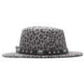 Chapeau fedora en laine à imprimé léopard large bord casquette jazz chapeau cowboy femme - M (56-58cm) / Gris