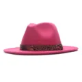 Rosa Filzhut Fedora für Damen breite Krempe Jazz Hut mit Leopardengürtel und Schnalle. - M (56-58cm) / Fuchsia