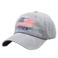 Classic washed cotton baseball cap with embroidered USA flag and letter design for daily wear. - Adjustable / Gray