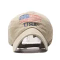 Washed distressed cotton baseball cap with US flag and USA embroidery for daily wear. - Adjustable / Khaki
