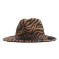 Fashionable autumn winter striped jazz hat flat brim woolen hat with leather belt chic accessory - M (56-58cm) / Yellow