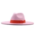 Rosa Wolle breiter Krempe Fedora Hut mit orangefarbenem Band, elegante Damen Jazz Hut. - Erwachsene (56-58cm) / Rosa