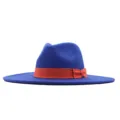 Blauer Woll-Filzhut mit breiter Krempe im Detail, mit leuchtend orangenem Band und eleganter Schleife. - Erwachsene (56-58cm) / Saphirblau