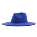 Detailansicht des blauen Woll-Fedora-Hutes, breite flache Krempe Winter-Mode-Accessoire. - Erwachsene 56-58cm / Saphirblau
