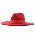 Roter Damen Wollfilz Hut mit breiter Krempe und orangefarbenem Band, elegante Herbst Winter Mütze. - Erwachsene (56-58cm) / Rot