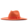 Oranger, breiter Fedora-Hut Detail, Wolle Stoff Textur, elegante Schleife Dekoration. - Erwachsene (56-58cm) / Orange