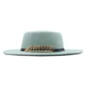 Herbst Winter mintgrüne Wollfilz Fedora Hut mit Metall Fischgräten Dekoration für Frauen. - M (56-58cm) / Cyan