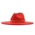 Oranger Wollfilz Fedora Hut mit breiter Krempe für Damen, elegante Winter Mütze Detail. - Erwachsene (56-58cm) / Orangerot