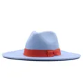 Hellblauer Schlapphut mit breiter Krempe und orangefarbenem Schleifenband, eleganter Filzhut. - Erwachsene (56-58cm) / Himmelblau