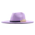 Lila Woll-Fedora-Hat mit edlem Goldblatt-Dekor und schwarzem Band für Herbst und Winter. - Erwachsene (56-58cm) / Lavendel