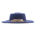 Damen Herbst Winter Wolle Filz flacher Hut elegante Metall Fischgräten Dekoration - M (56-58cm) / Marineblau