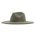 Breitkrempiger Wollfilz Fedora Hut, klassischer khakifarbener Jazz Hut Damen Herren. - Erwachsene 56-58cm / Armeegrün