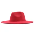 Roter breitkrempiger Filzhut Detail, klassische Herbst Winter Jazzkappe für Damen und Herren. - Erwachsene 56-58cm / Rot