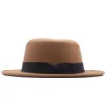 Klassischer flacher Wollfilz Fedora Hut mit schwarzer Schleife Vintage Jazz Hut Herbst - Erwachsene (56-58cm) / Khaki