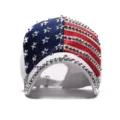 American flag rhinestone baseball cap, stylish studded star and stripe sun hat for outdoor wear. - Adjustable / White