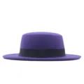 Lila flacher Fedora Hut mit schwarzem Band, klassischer Wollfilz Jazzhut für den Herbst. - Lila / Erwachsene (56-58cm)