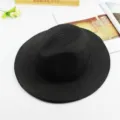 Sombrero fedora de paja negra proteccion solar verano, ala plana viaje playa sol. - Cuadros Negros
