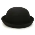 Chapeau melon classique en feutre de laine noire pour femmes et enfants, couvre-chef élégant automne. - Noir