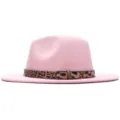 Rosa Damen Filz Fedora Hut mit Leo Print Gürtel und Metall Schnalle breite Krempe Kappe - M (56-58cm) / Rosa