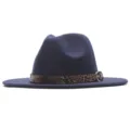 Stylischer blauer Schlapphut Fedora für Damen und Herren mit Leopardenmuster Gürtel Deko - M (56-58cm) / Marineblau